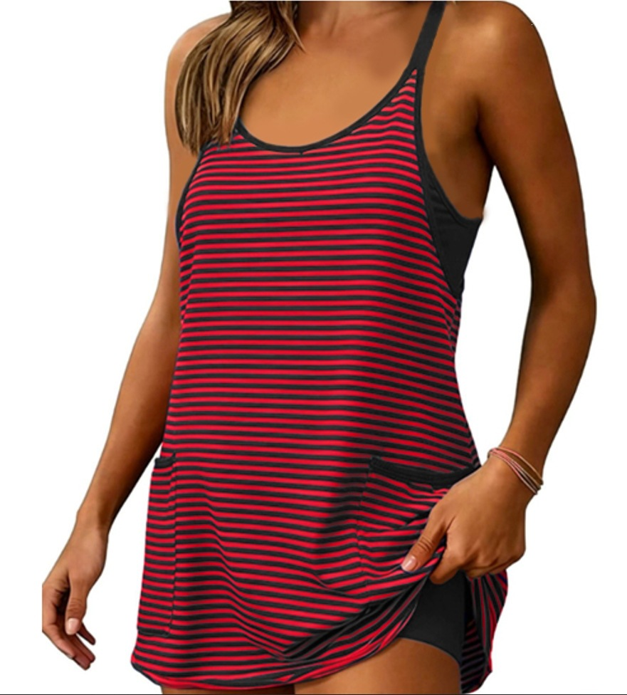 Striped Athletic Mini Dress for Women | Tank Dress with Built-in Shorts & Pockets,  Friendly XS–5XL